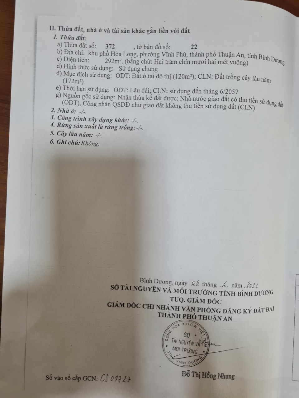 BÁN 292M2 ĐẤT KHU PHỐ HÒA LONG , PHƯỜNG VĨNH PHÚ, THUẬN AN, BÌNH DƯƠNG